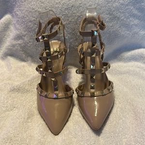 Mix No. 6 T-Strap Studded Nude Pumps